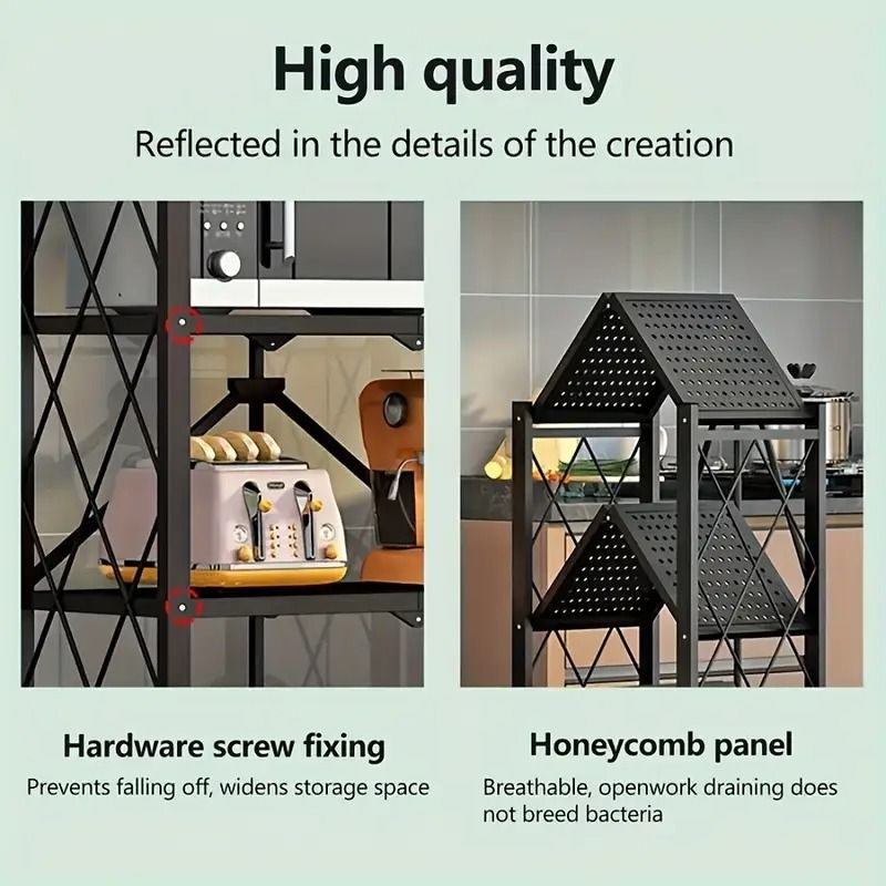 4-Tier Foldable Storage Rack with Wheels – Multi-Purpose Metal Organizer