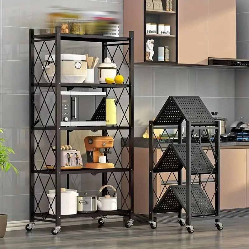 4-Tier Foldable Storage Rack with Wheels – Multi-Purpose Metal Organizer