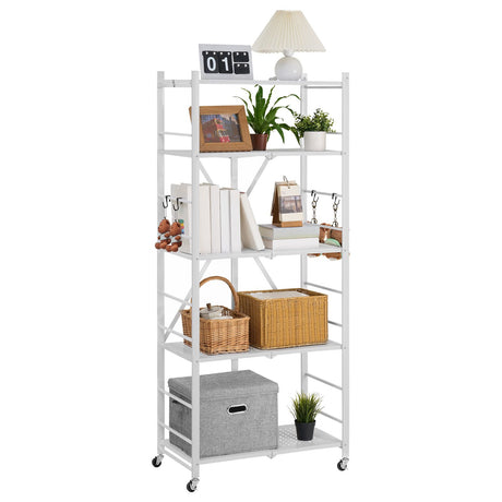5-Tier Foldable Storage Shelf, 28 W x 15D x 64H Folding Metal Rack Shelving Unit, No Assembly O