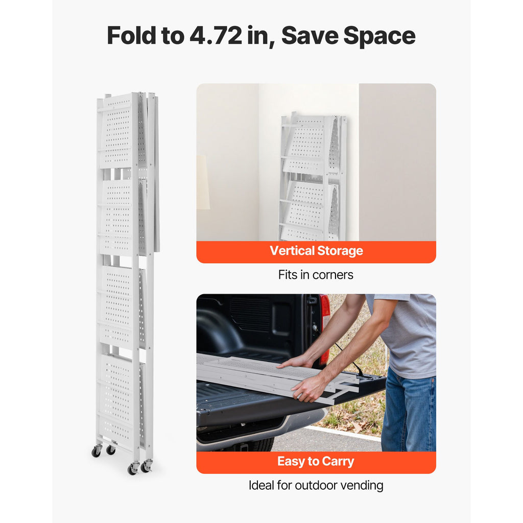 5-Tier Foldable Storage Shelf, 28 W x 15D x 64H Folding Metal Rack Shelving Unit, No Assembly O