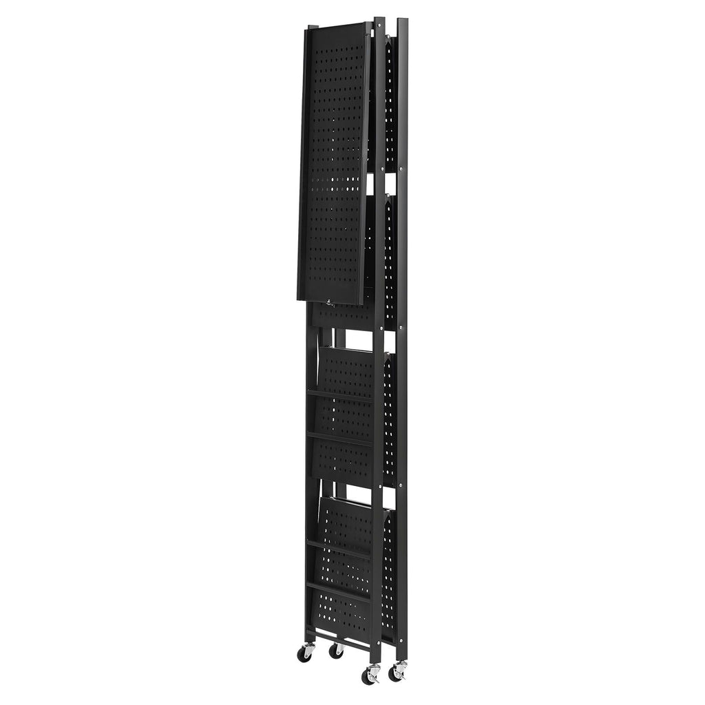 5-Tier Foldable Storage Shelf, 28W x 13D x 66H Folding Metal Rack Shelving Unit, No Assembly Or