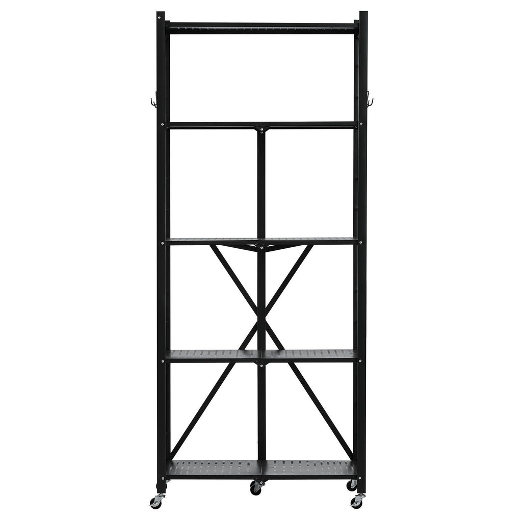 5-Tier Foldable Storage Shelf, 28W x 13D x 66H Folding Metal Rack Shelving Unit, No Assembly Or