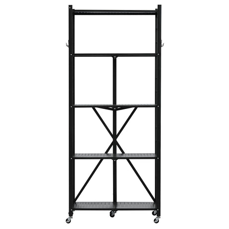 5-Tier Foldable Storage Shelf, 28W x 13D x 66H Folding Metal Rack Shelving Unit, No Assembly Or