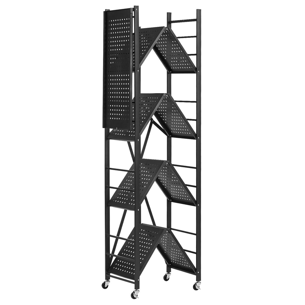 5-Tier Foldable Storage Shelf, 28W x 13D x 66H Folding Metal Rack Shelving Unit, No Assembly Or