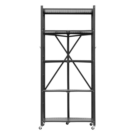 Foldable Storage Shelf with Wheels and Hooks – Easy Setup, No Tools Needed