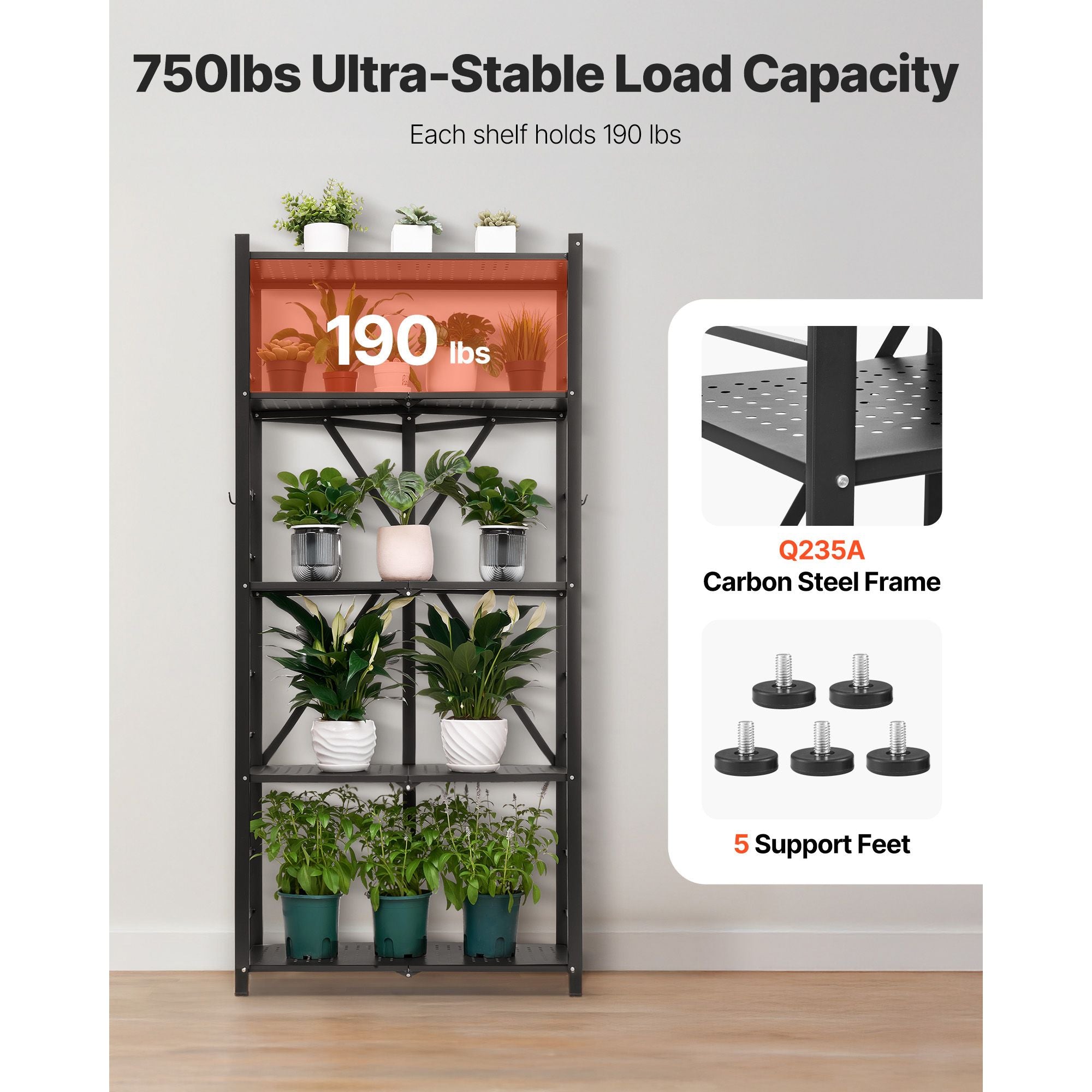 Foldable Storage Shelf with Wheels and Hooks – Easy Setup, No Tools Needed