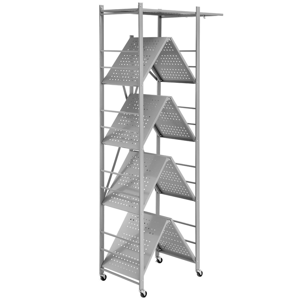 5-Tier Foldable Storage Shelf with Wheels and Hooks – No Assembly Required