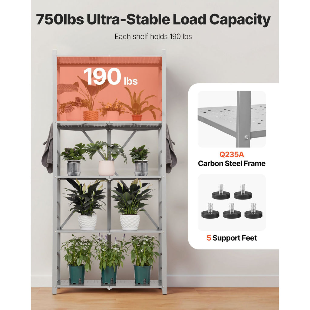 5-Tier Foldable Storage Shelf with Wheels and Hooks – No Assembly Required