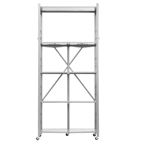 5-Tier Foldable Storage Shelf with Wheels and Hooks – No Assembly Required