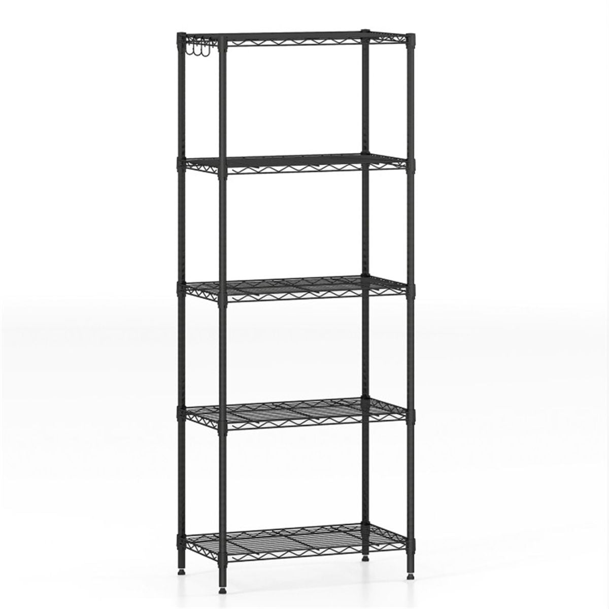Five-Tier Wire Shelving with Adjustable Shelves and Removable Hooks