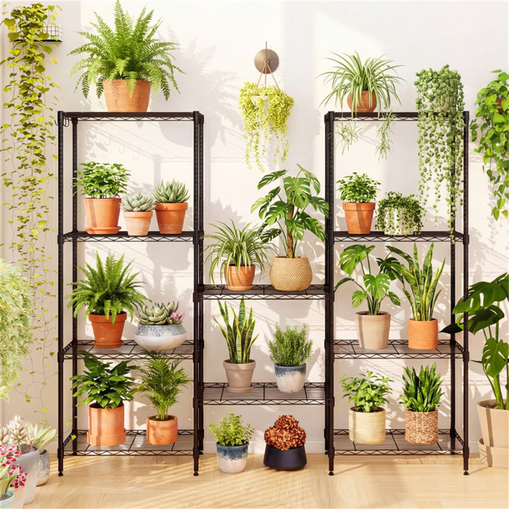 Five-Tier Wire Shelving with Adjustable Shelves and Removable Hooks
