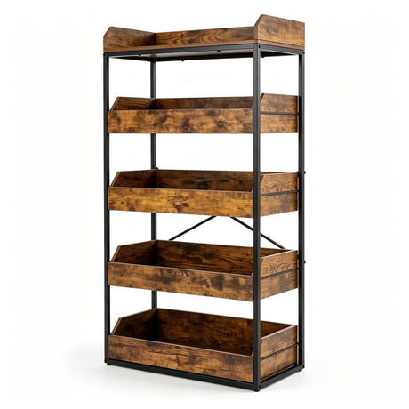 5-Tier Industrial Storage Rack with 4 Drawers, Metal & Engineered Wood Kitchen Pantry