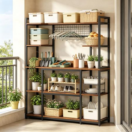 Industrial 5-Tier Baker's Rack with 11 Hooks