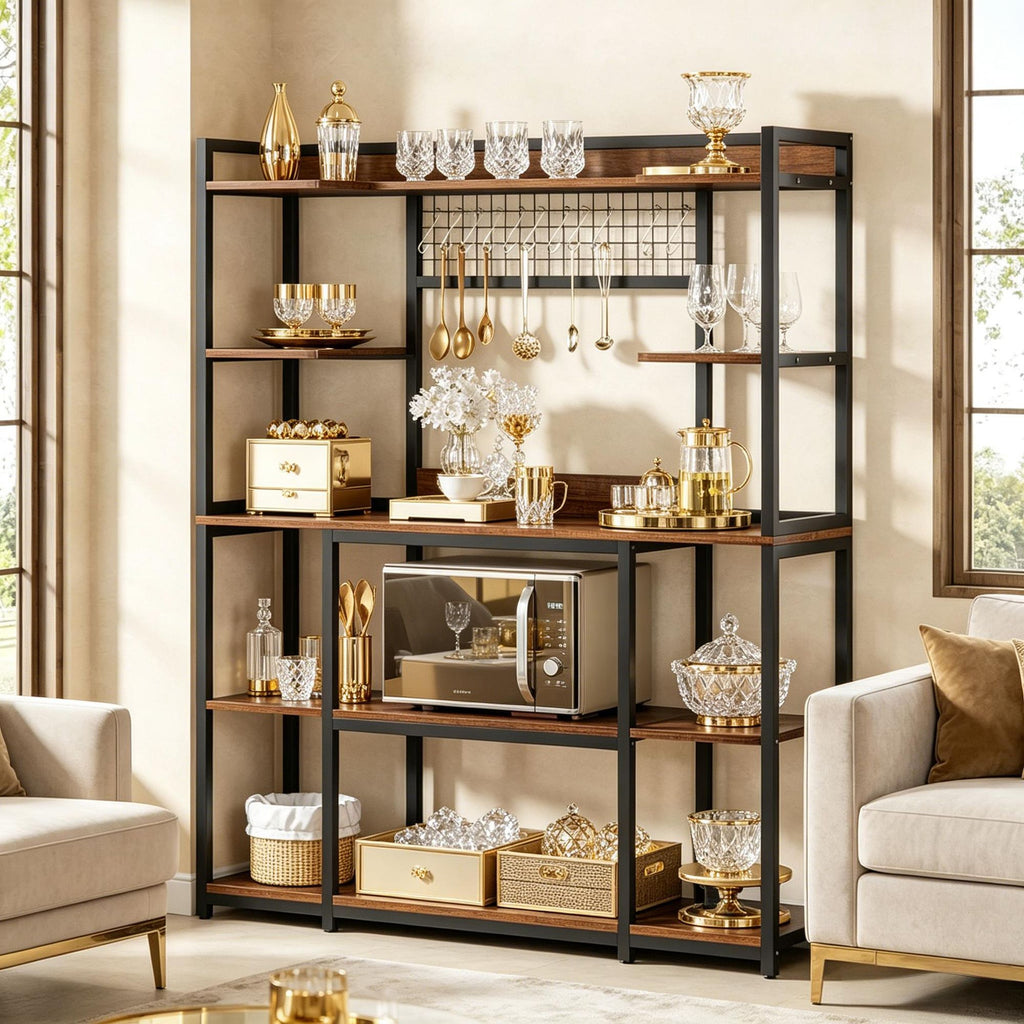 Industrial 5-Tier Baker's Rack with 11 Hooks