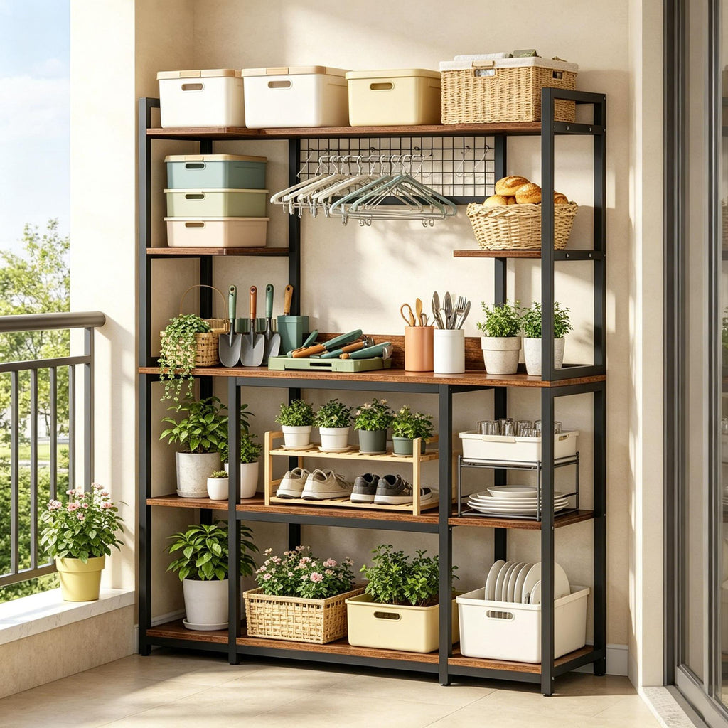Industrial 5-Tier Baker's Rack with 11 Hooks
