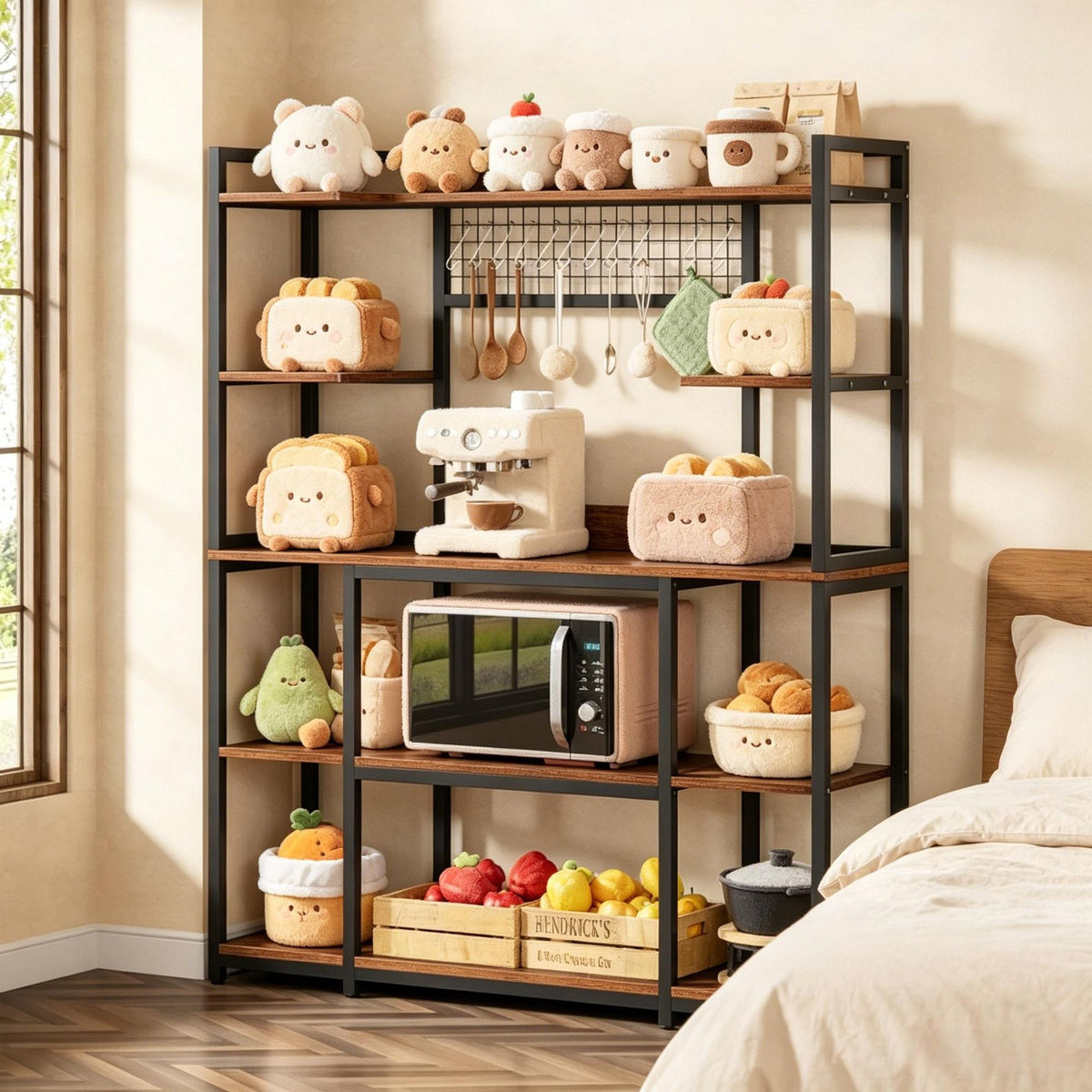 Industrial 5-Tier Baker's Rack with 11 Hooks