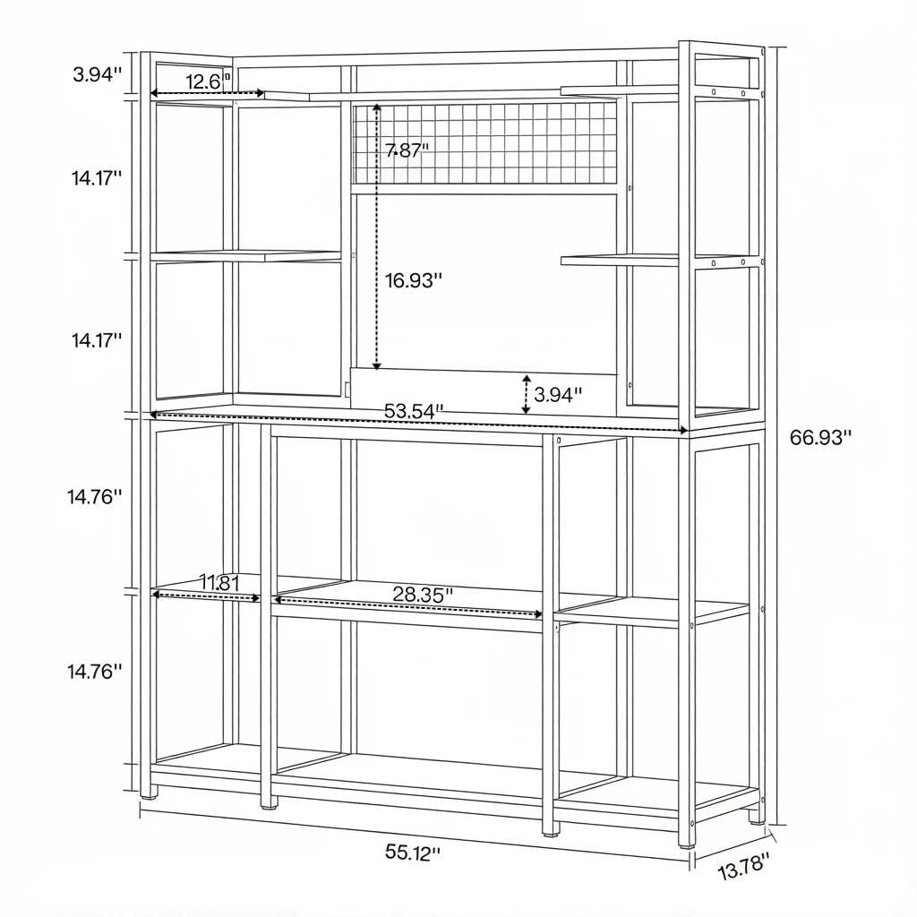 Industrial 5-Tier Baker's Rack with 11 Hooks