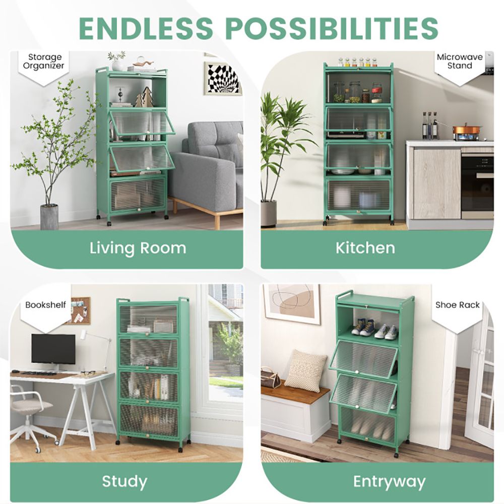Five-Tier Kitchen Baker's Rack with Slide-Away Cabinet Doors