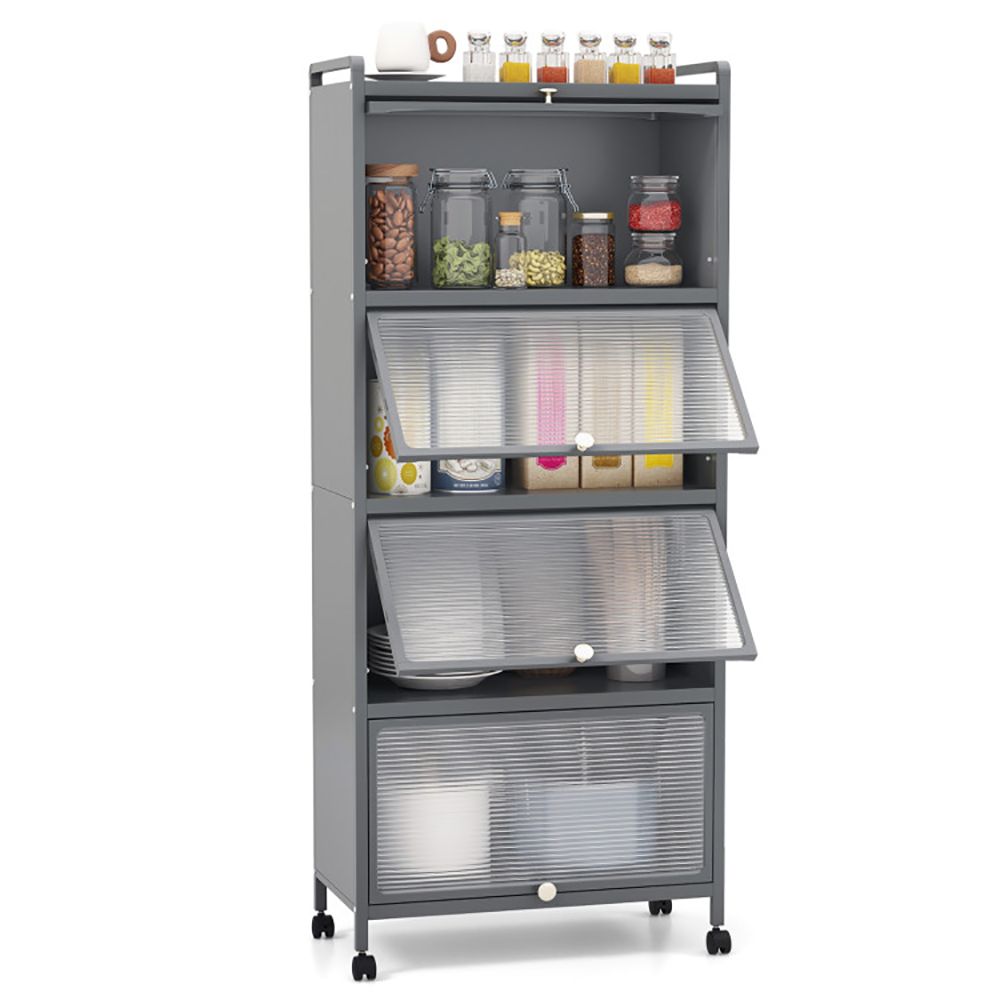 Five-Tier Kitchen Baker's Rack with Slide-Away Cabinet Doors