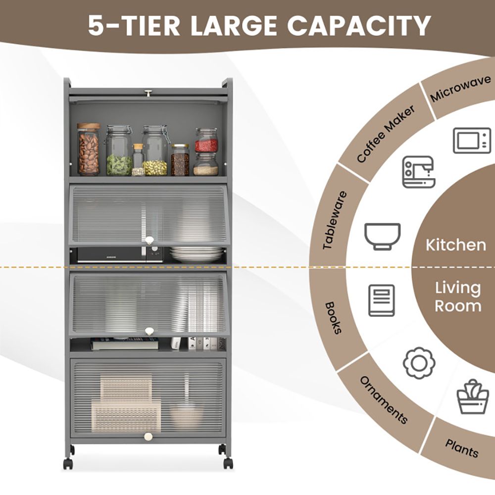 Five-Tier Kitchen Baker's Rack with Slide-Away Cabinet Doors