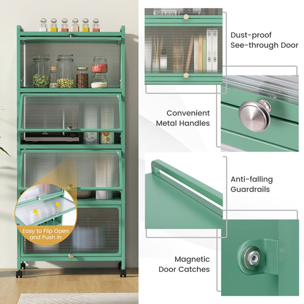 Five-Tier Kitchen Baker's Rack with Slide-Away Cabinet Doors