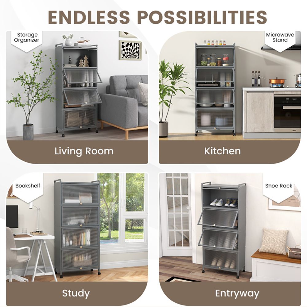 Five-Tier Kitchen Baker's Rack with Slide-Away Cabinet Doors