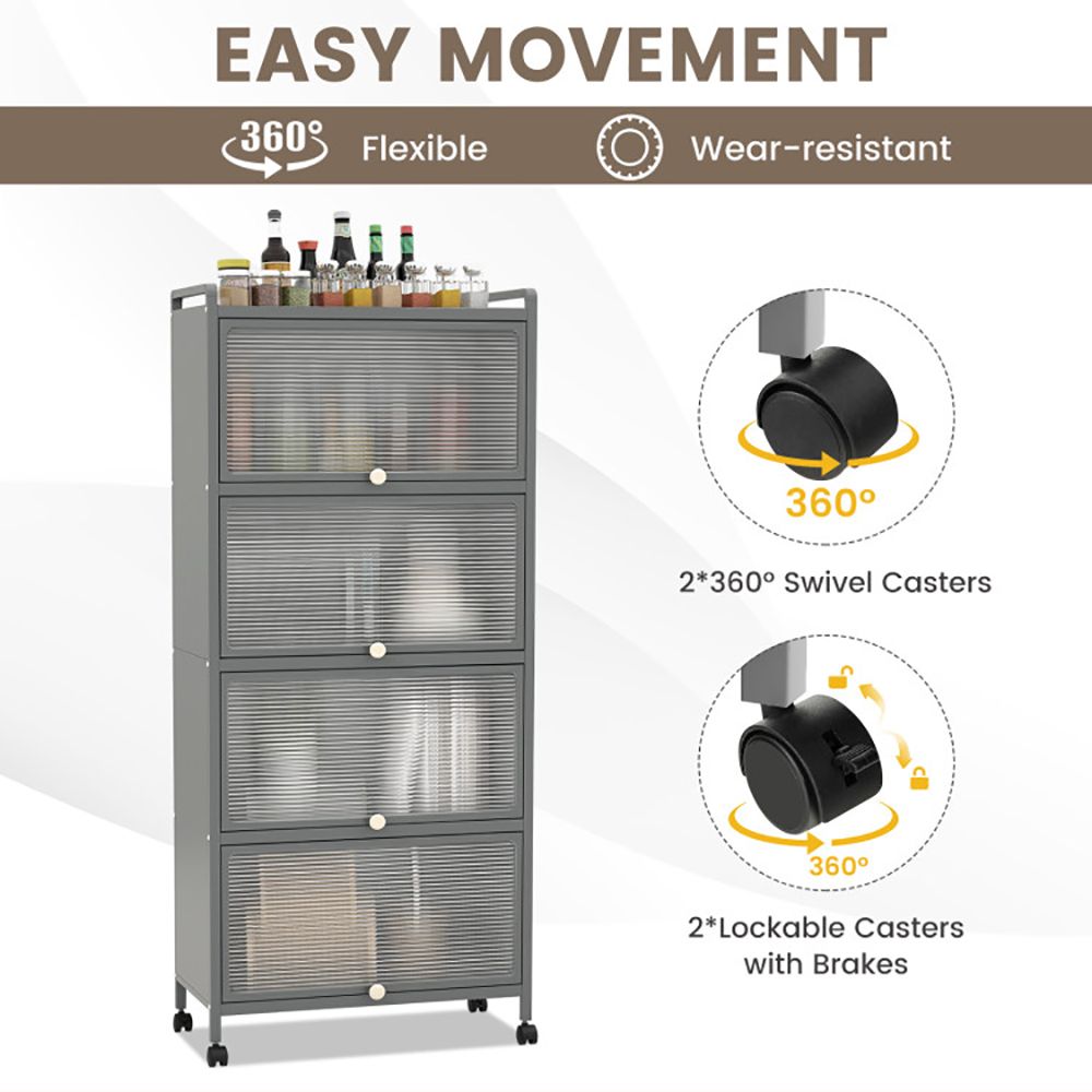 Five-Tier Kitchen Baker's Rack with Slide-Away Cabinet Doors