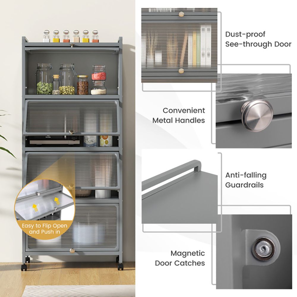 Five-Tier Kitchen Baker's Rack with Slide-Away Cabinet Doors