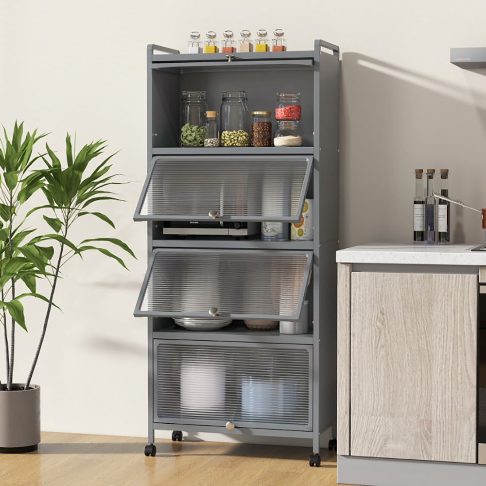 Five-Tier Kitchen Baker's Rack with Slide-Away Cabinet Doors