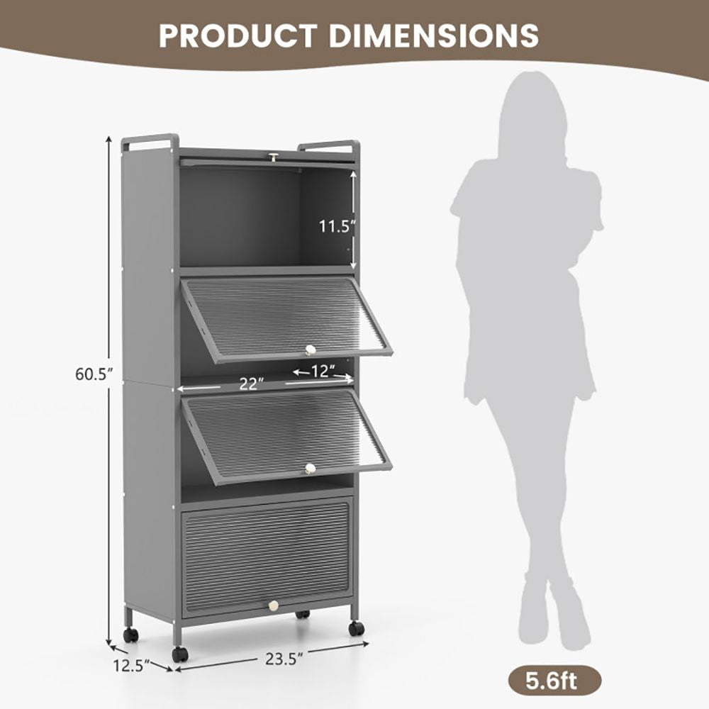 Five-Tier Kitchen Baker's Rack with Slide-Away Cabinet Doors