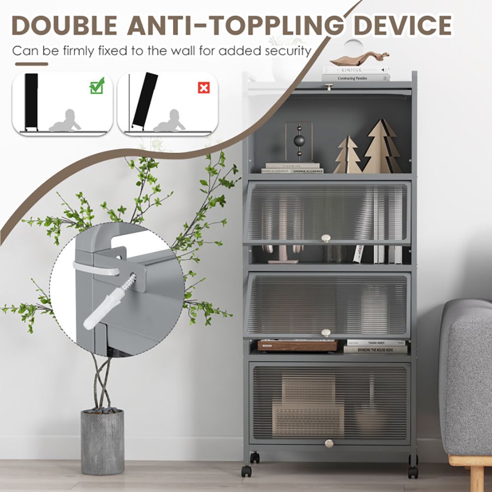 Five-Tier Kitchen Baker's Rack with Slide-Away Cabinet Doors