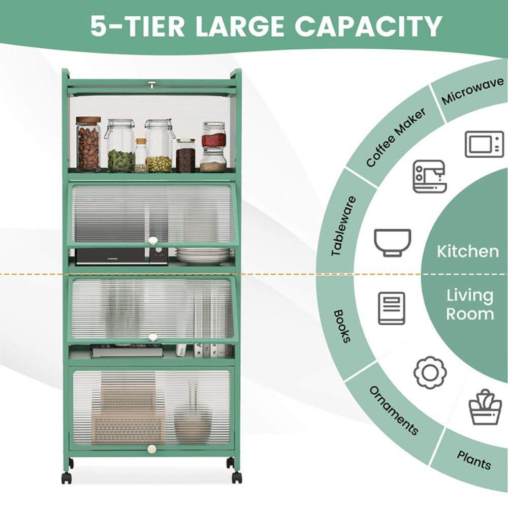 Five-Tier Kitchen Baker's Rack with Slide-Away Cabinet Doors