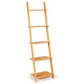Modern Bamboo 5-Tier Wall-Leaning Display Ladder Bookshelf