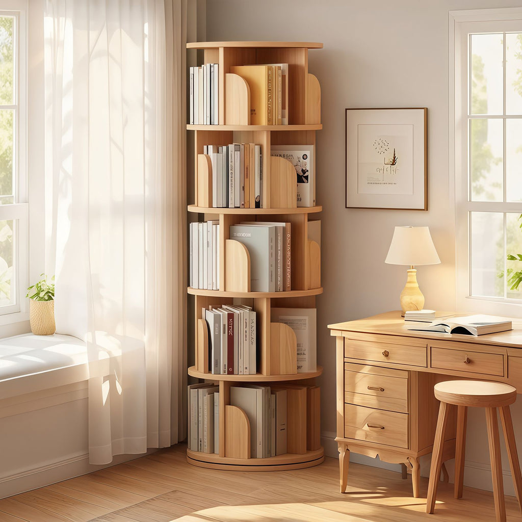 Rotating Bookshelf Tower for Small-Space Display