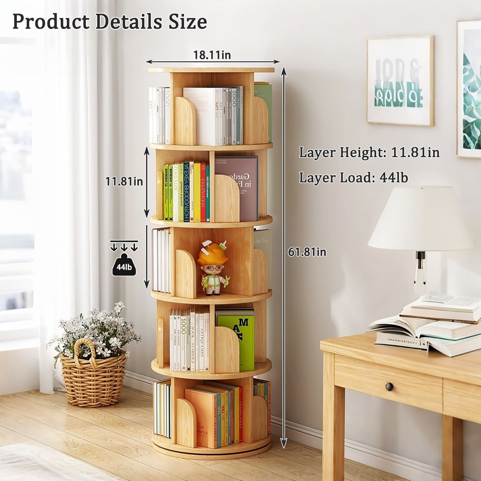Rotating Bookshelf Tower for Small-Space Display