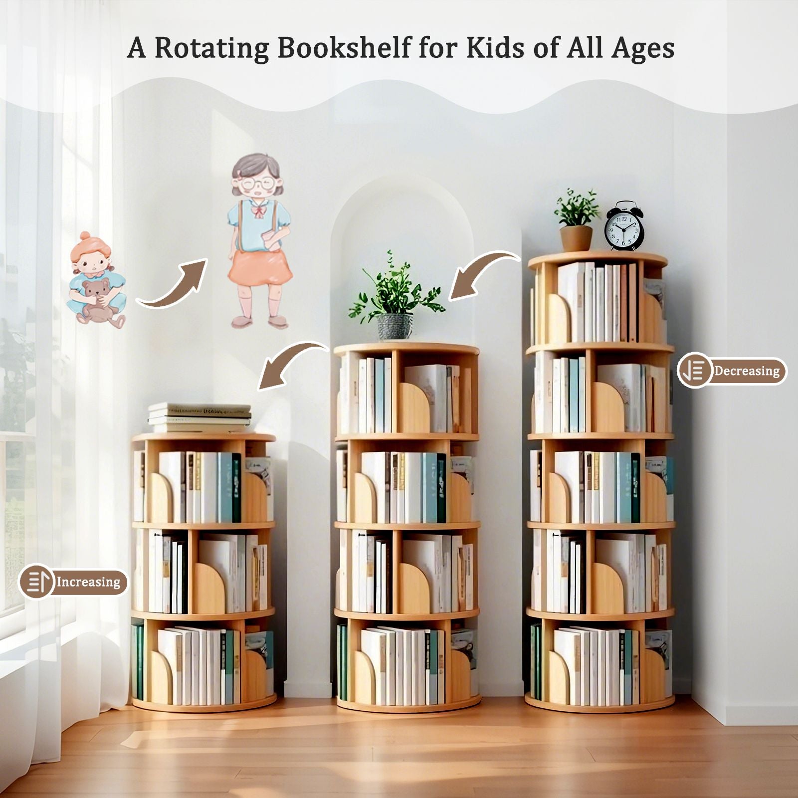 Rotating Bookshelf Tower for Small-Space Display