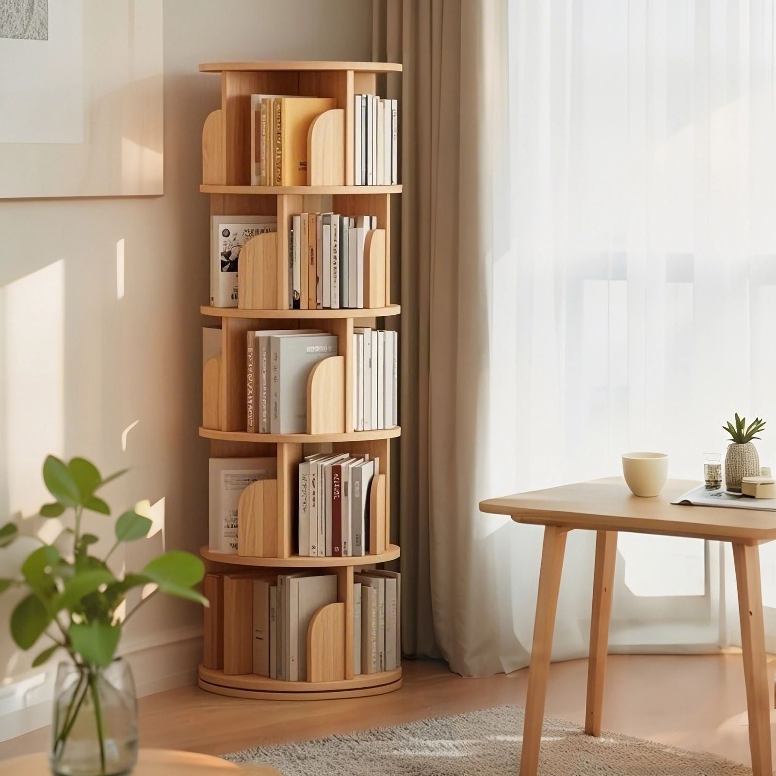 Rotating Bookshelf Tower for Small-Space Display