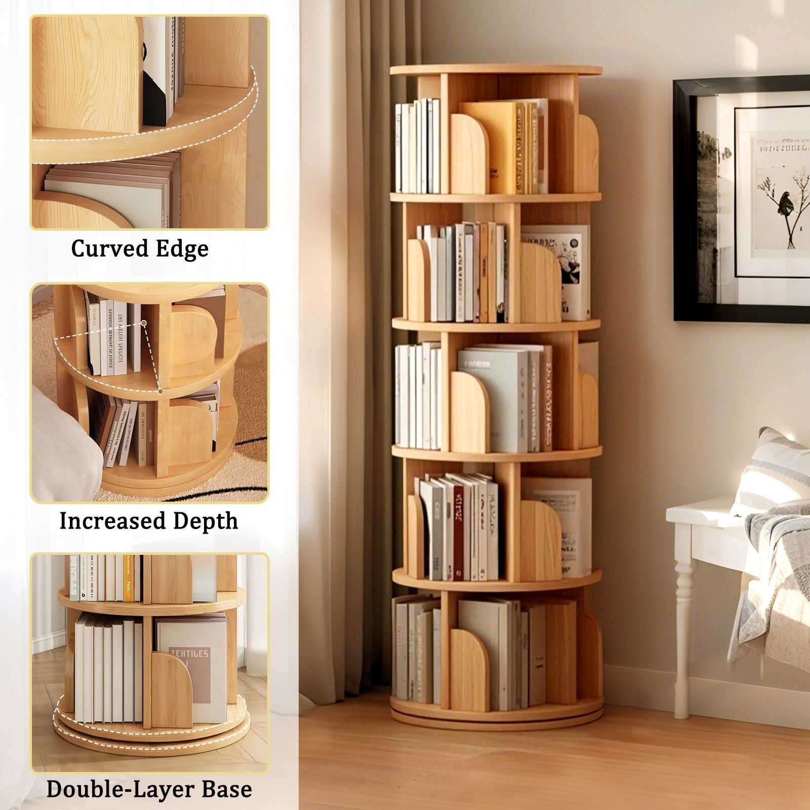 Rotating Bookshelf Tower for Small-Space Display