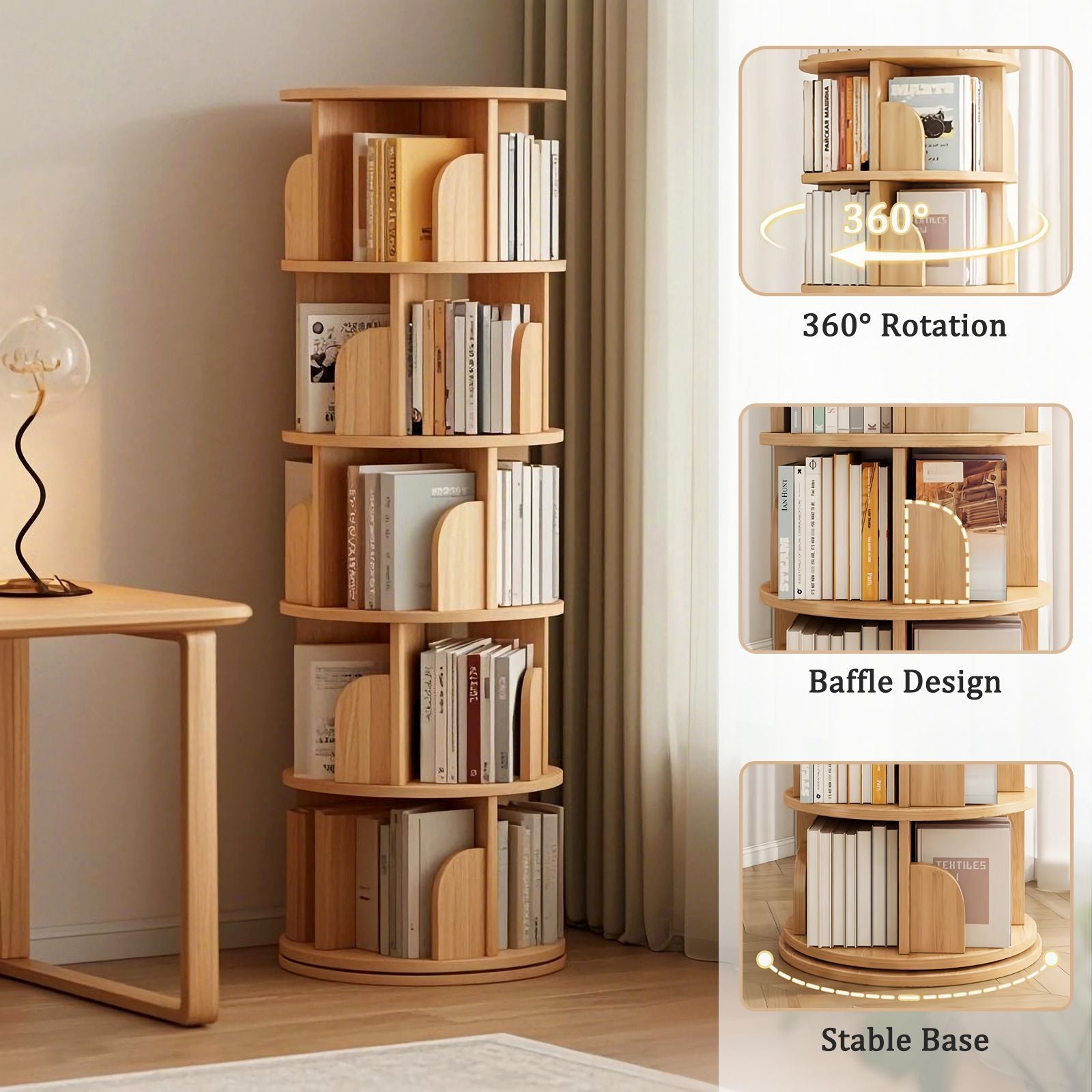Rotating Bookshelf Tower for Small-Space Display