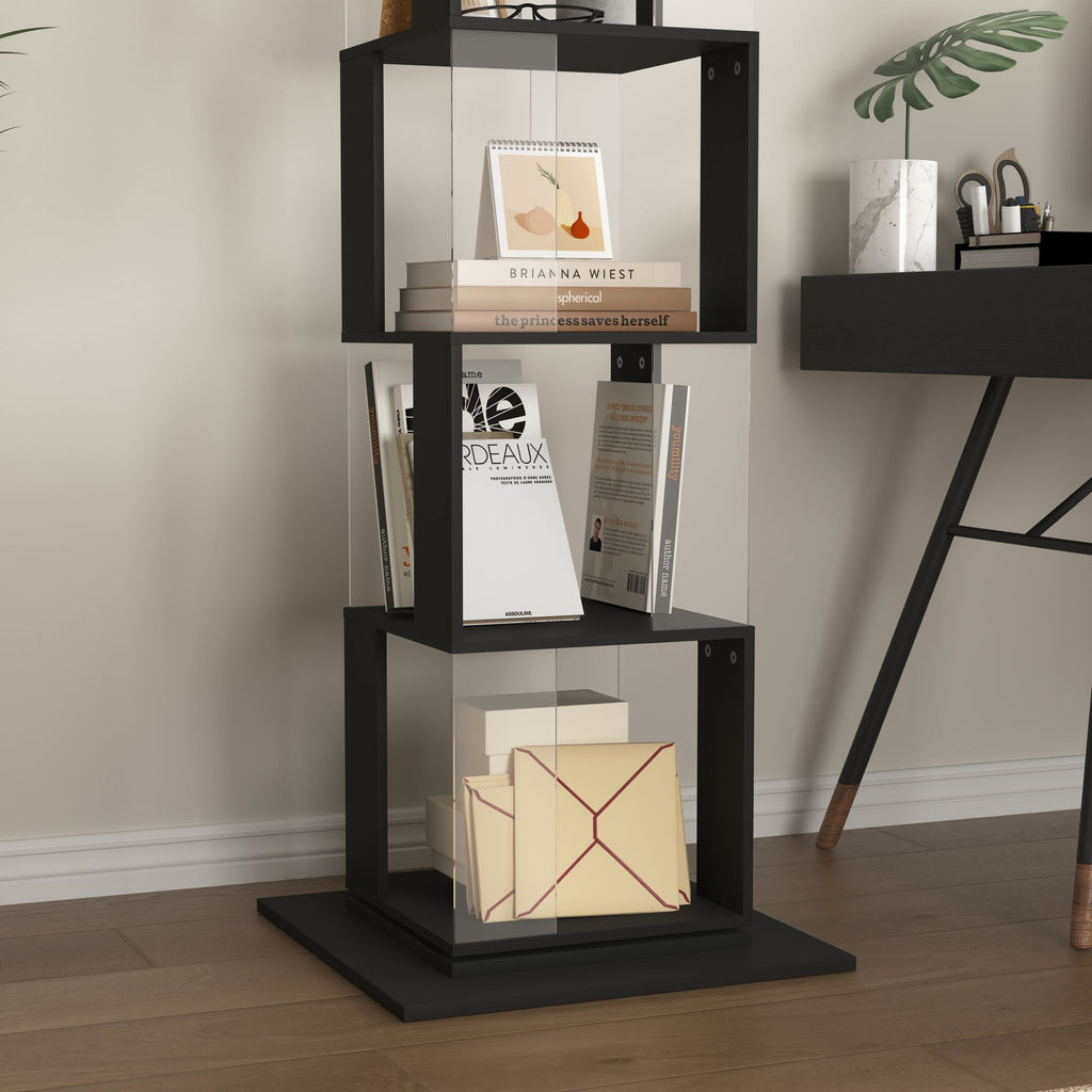 5-Tier Rotating Bookshelf with Clear Shelves – Space-Saving Storage for Living Room