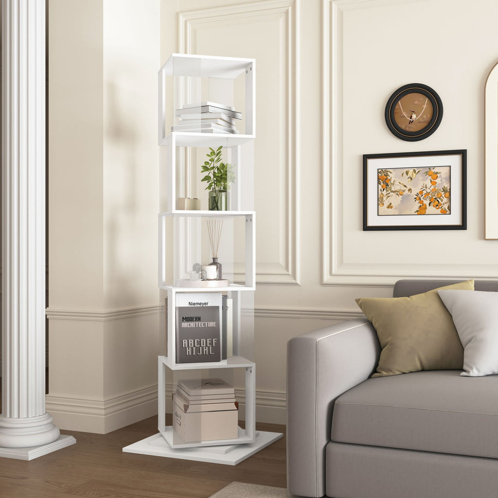5-Tier Rotating Bookshelf with Clear Shelves – Space-Saving Storage for Living Room