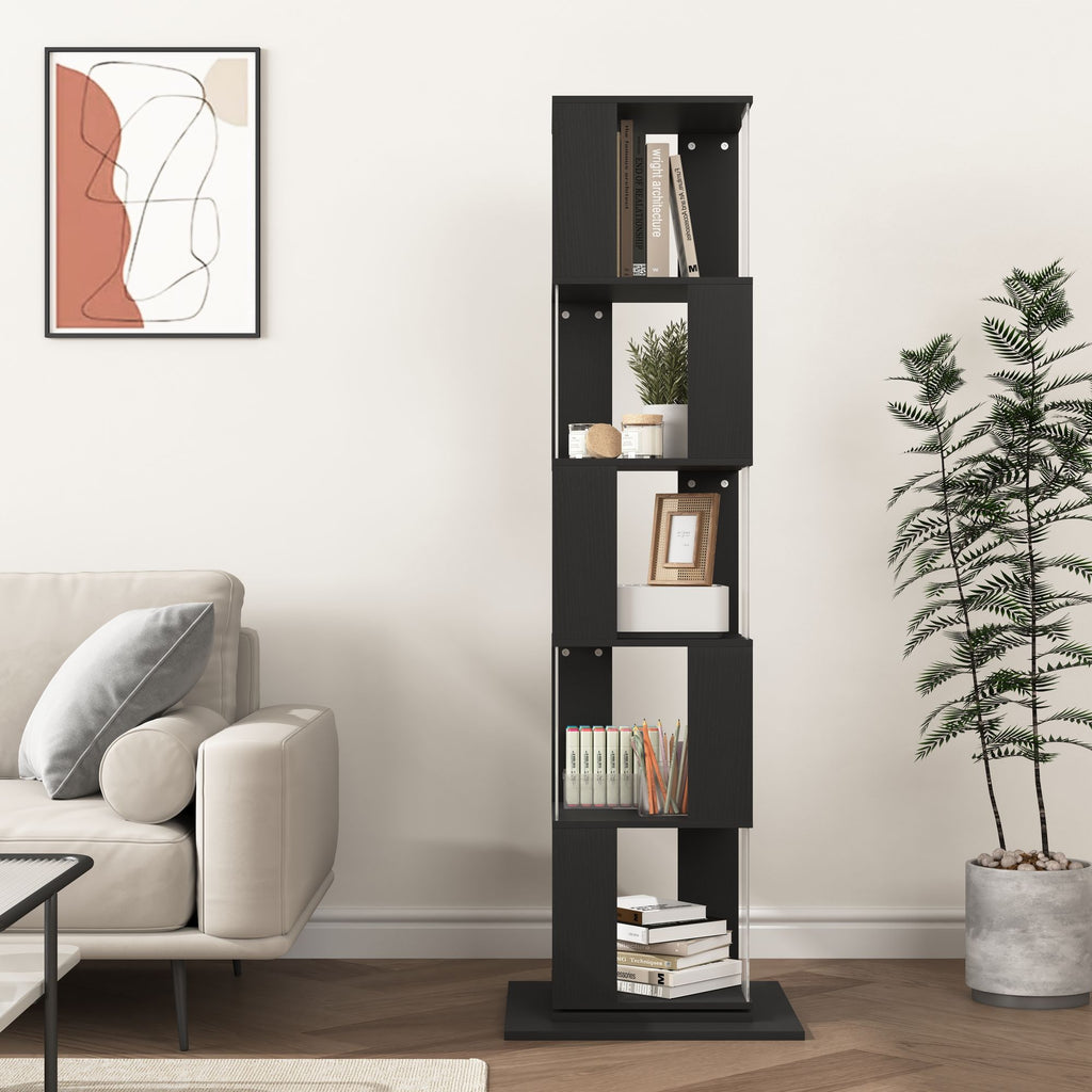 5-Tier Rotating Bookshelf with Clear Shelves – Space-Saving Storage for Living Room