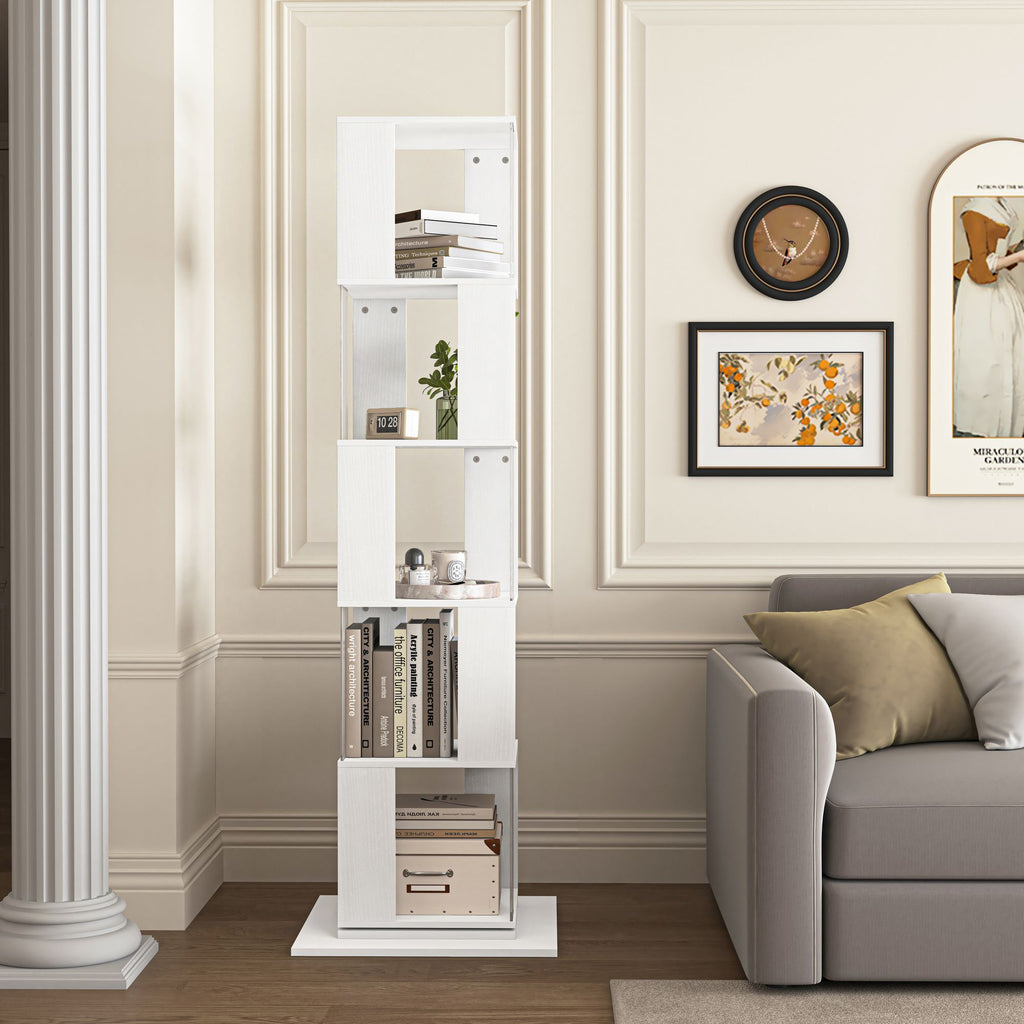 5-Tier Rotating Bookshelf with Clear Shelves – Space-Saving Storage for Living Room