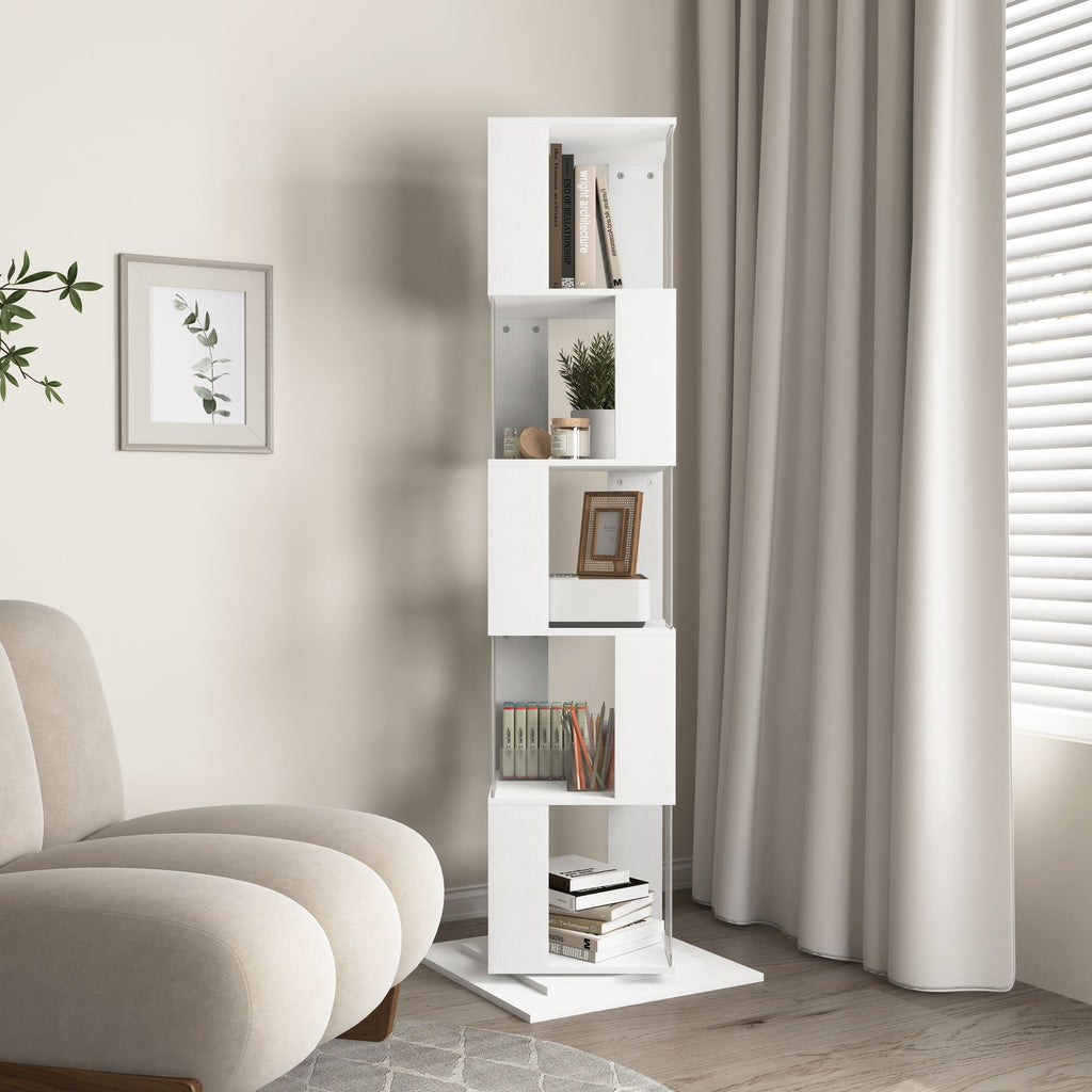 5-Tier Rotating Bookshelf with Clear Shelves – Space-Saving Storage for Living Room