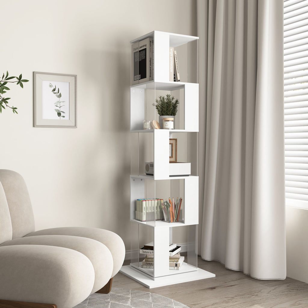 5-Tier Rotating Bookshelf with Clear Shelves – Space-Saving Storage for Living Room