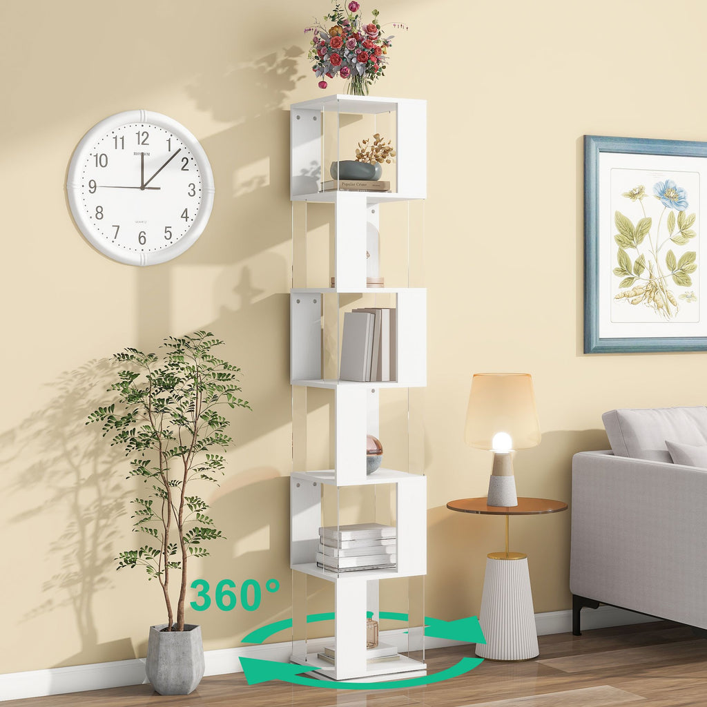 5-Tier Rotating Bookshelf with Clear Shelves – Space-Saving Storage for Living Room