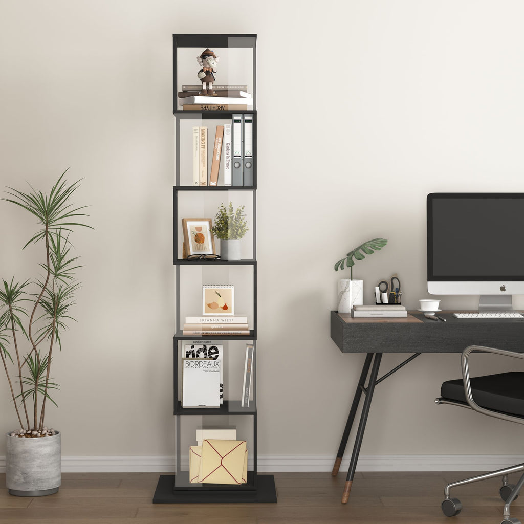 5-Tier Rotating Bookshelf with Clear Shelves – Space-Saving Storage for Living Room