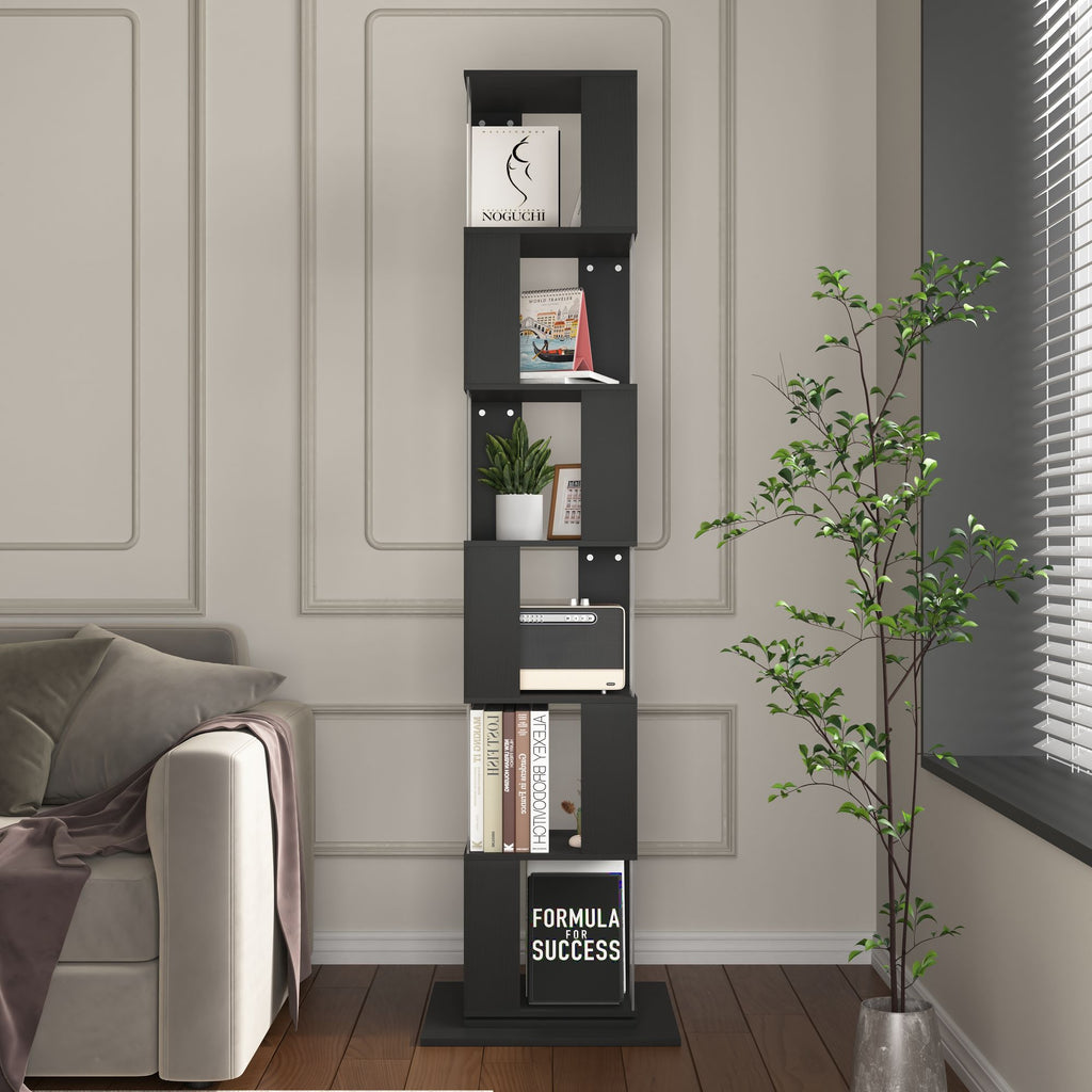 5-Tier Rotating Bookshelf with Clear Shelves – Space-Saving Storage for Living Room