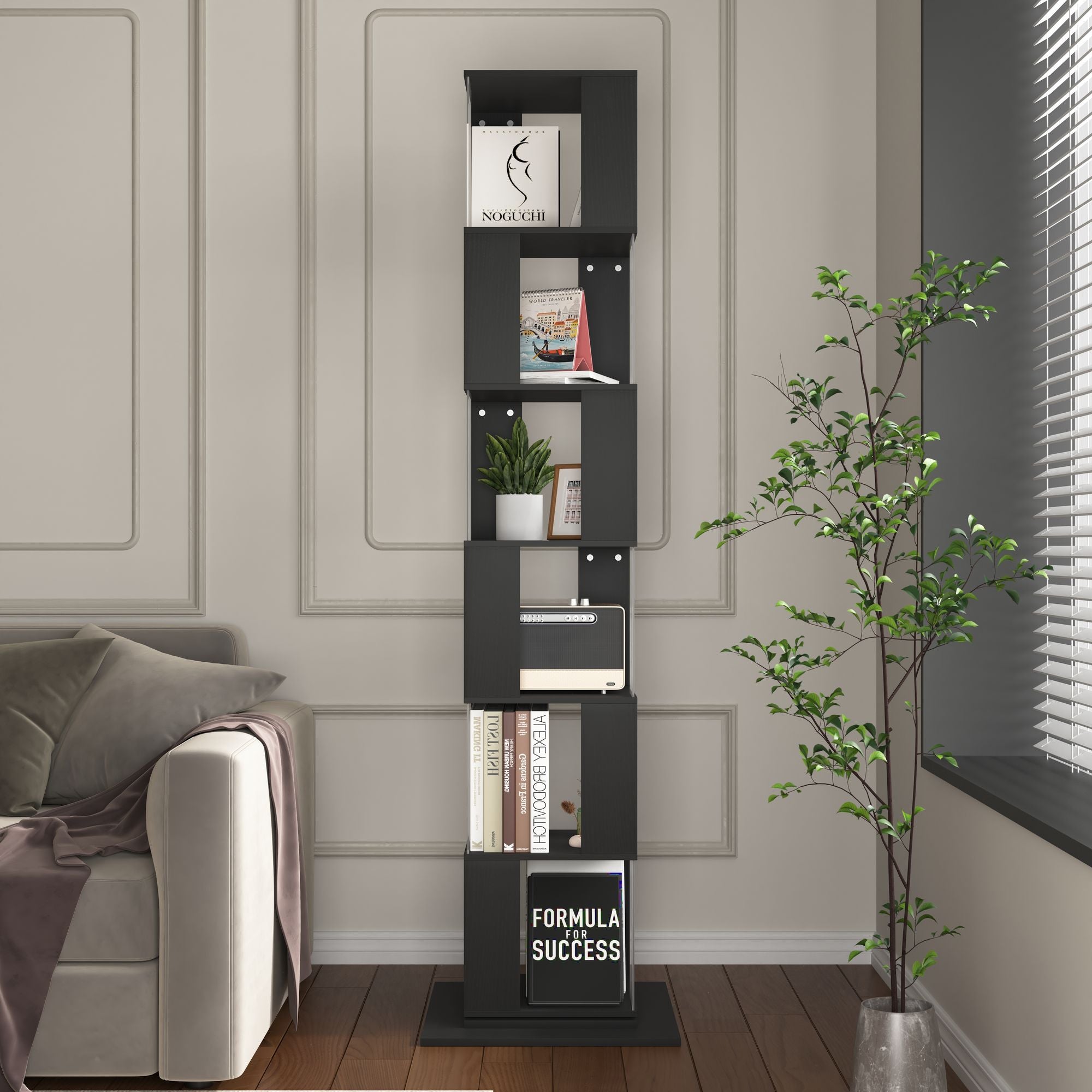 5-Tier Rotating Bookshelf with Clear Shelves – Space-Saving Storage for Living Room