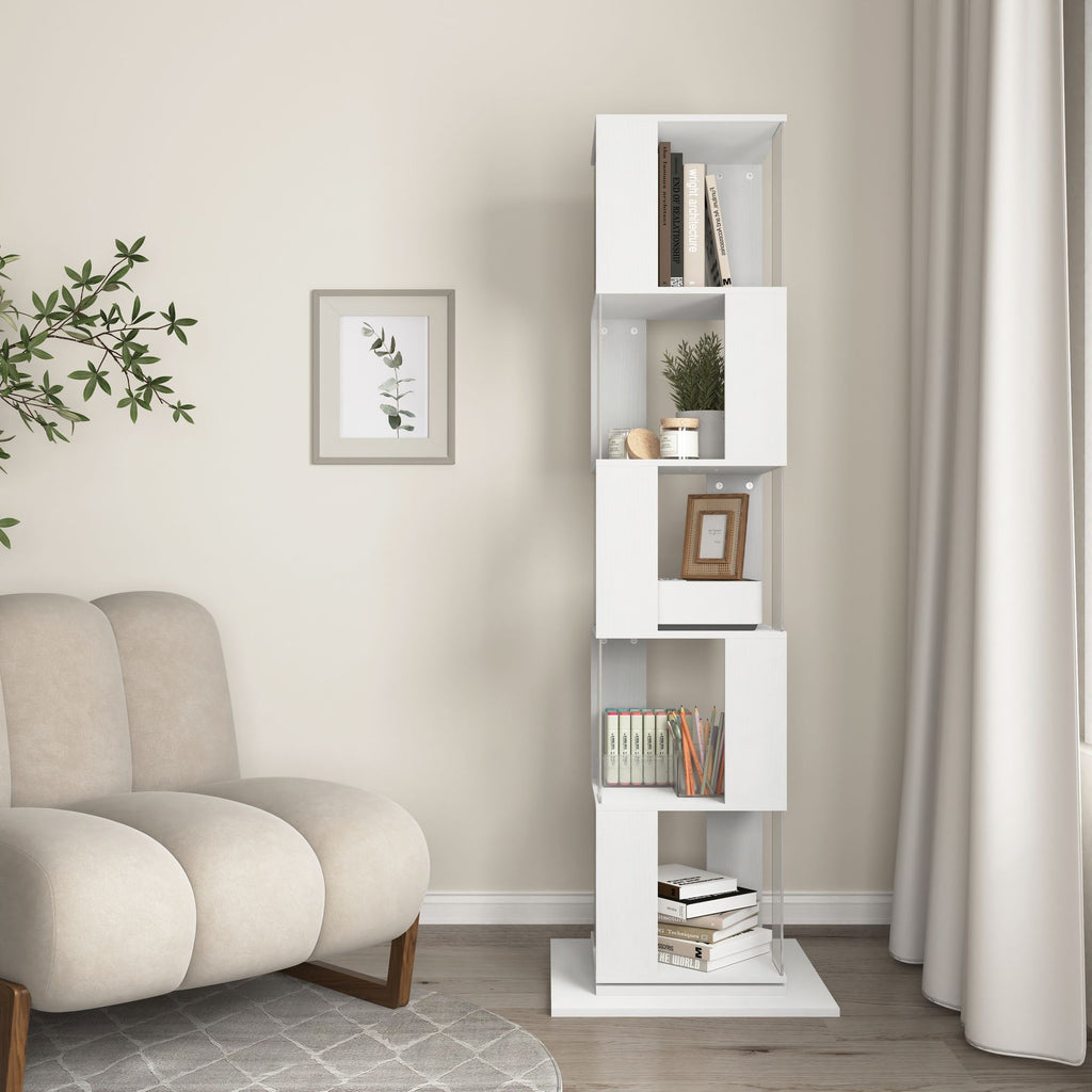 5-Tier Rotating Bookshelf with Clear Shelves – Space-Saving Storage for Living Room